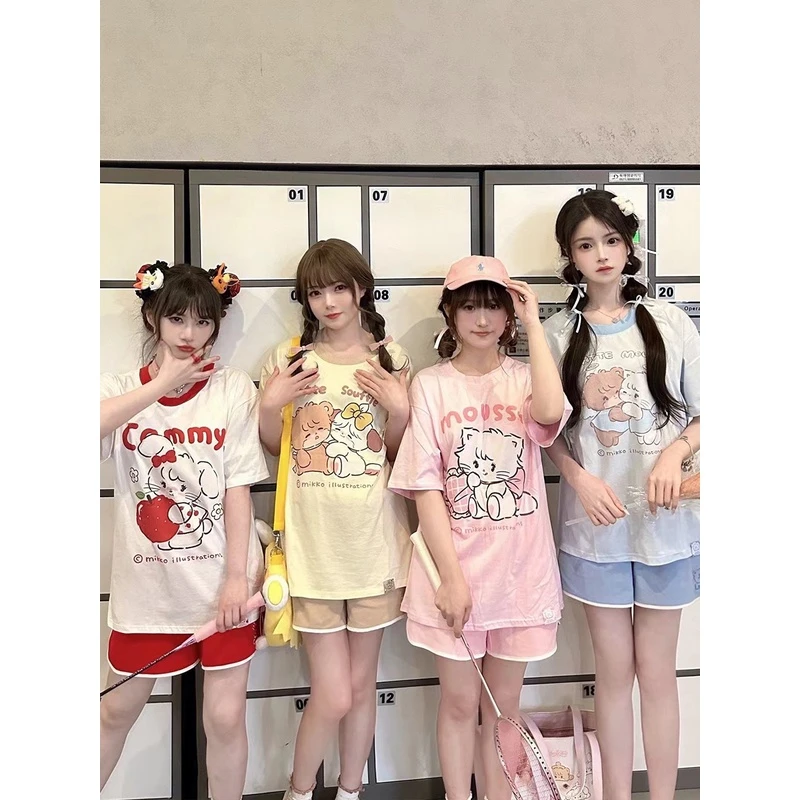 mikko正版联名夏季T恤纯棉宽松圆领短袖插肩袖印花可爱少女