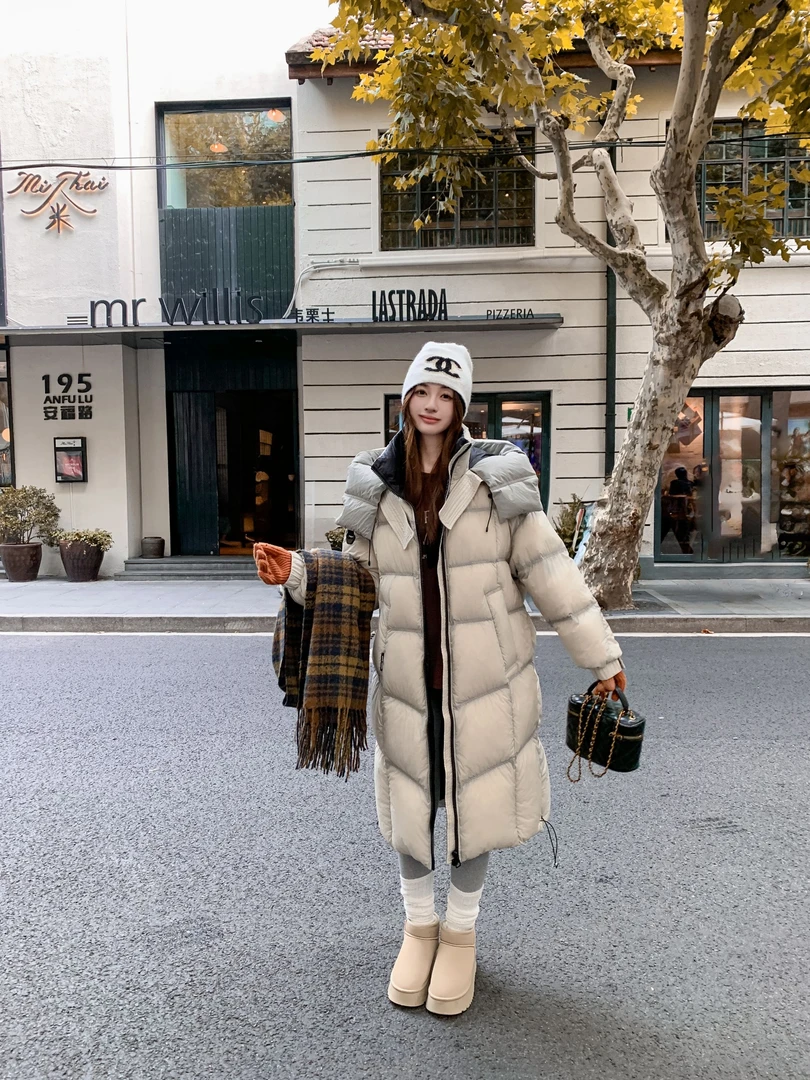 【李易行】95白鸭绒羽绒服冬季连帽立领长款0压空气感羽绒服Y24174