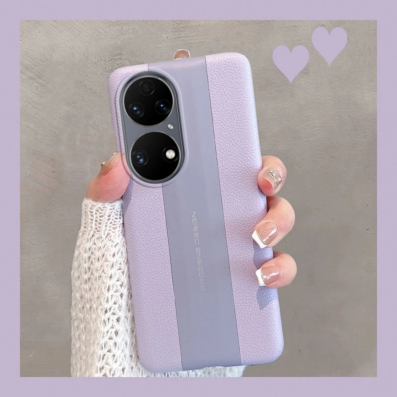 适用华为p50手机壳p50e新款p50pro5g曲屏p505g简约紫色半包硬壳女