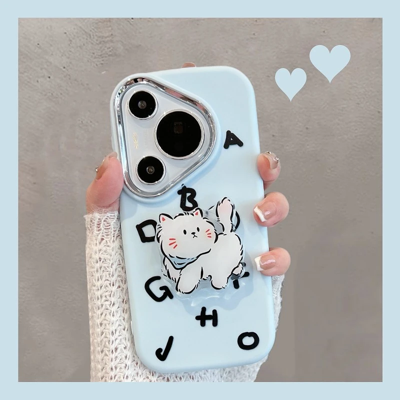 华为pura70手机壳新款pure70可爱猫咪p70全包防摔带支架创意软壳