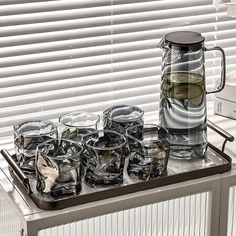 北欧高颜值冷水壶玻璃杯套装家用客厅耐热防爆水杯茶杯凉水壶透明