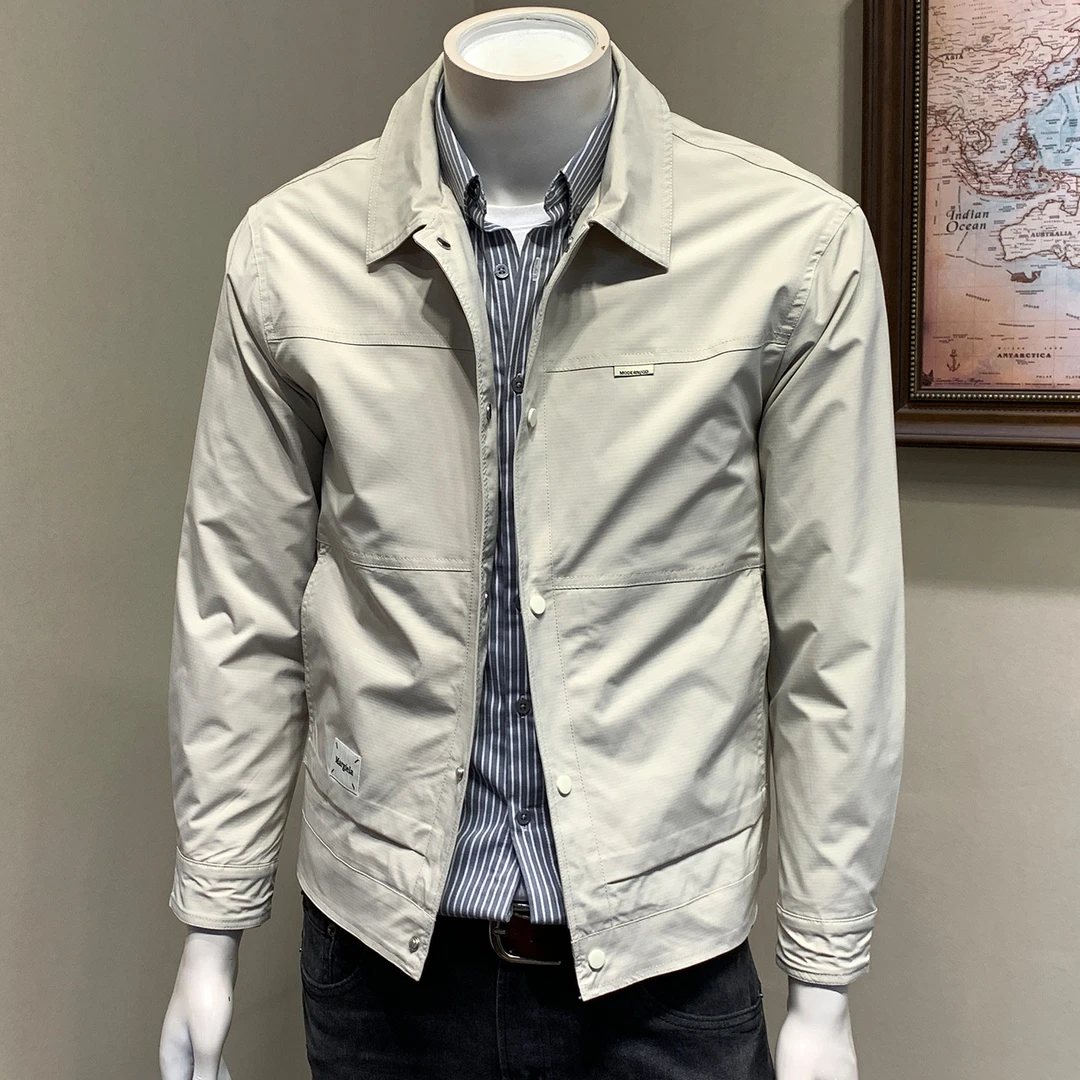 夹克男2025年春秋季新款方领韩版修身上衣茄克青年通勤简约潮流男