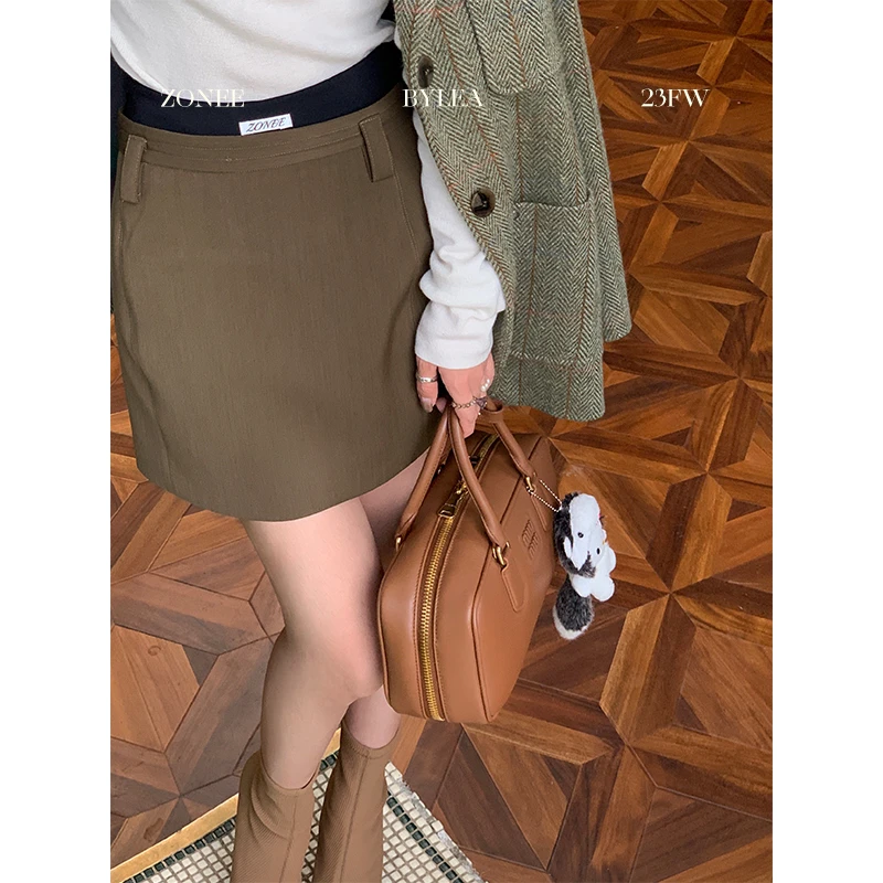 ZONEE 瑞秋的搭配灵感 原创设计法式简约复古90s老钱感中腰小短裙