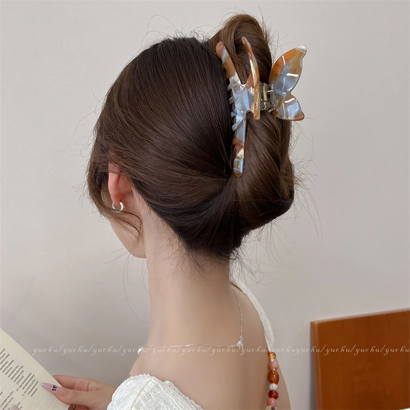 C072-气质蝴蝶抓夹高级感醋酸发夹女2025新款百搭优雅简约鲨鱼夹
