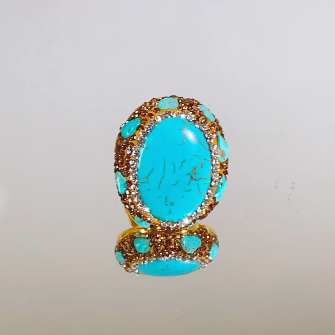 铁合金合成锆石戒指 TTSD 蓝色椭圆形时尚个性百搭戒指 110