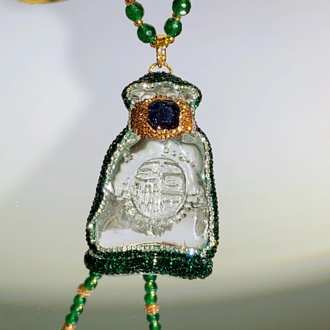 铜合金合成锆石项链 TTSD 精雕钱袋民族风施华洛毛衣链项链267