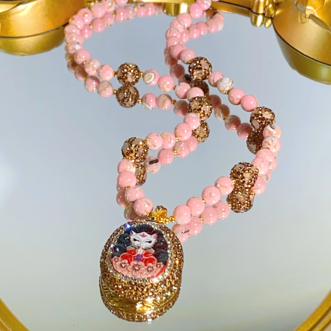 铜合金合成锆石项链 TTSD 彩绘九尾狐时尚设计民族风中古项链6802