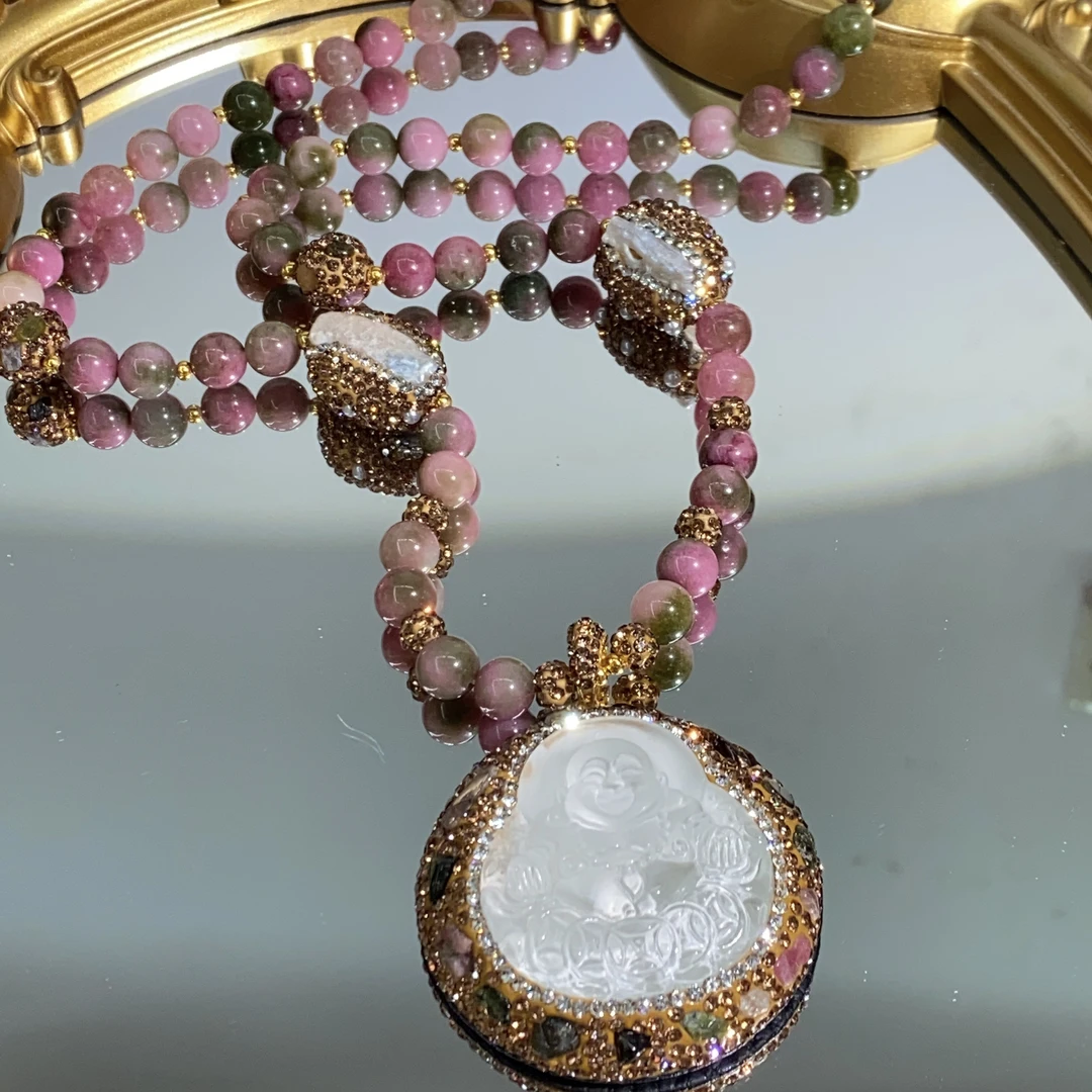 铜合金合成锆石项链 TTSD 白色施华洛重工金钱佛毛衣链气质7364