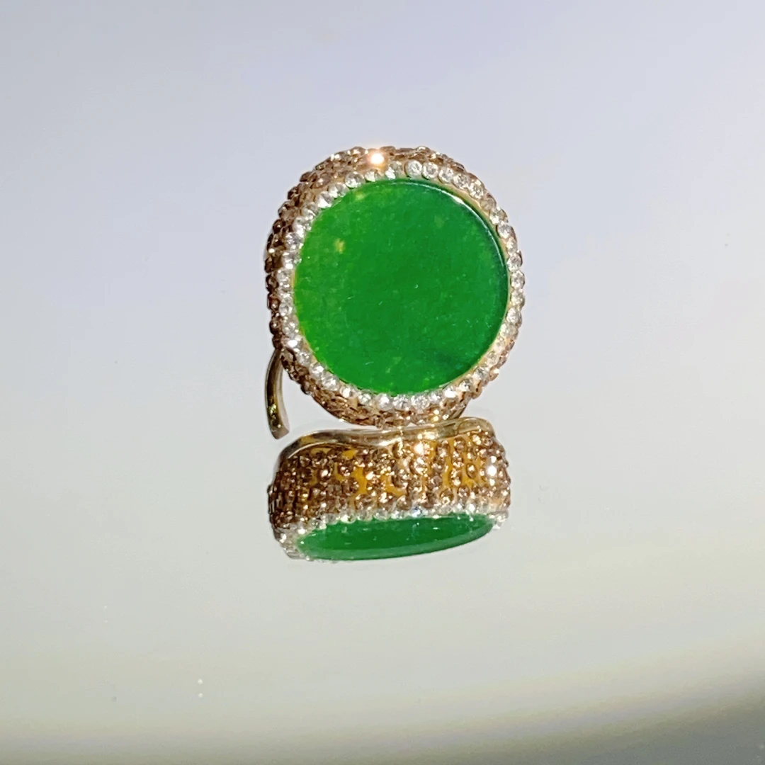 铜合金合成锆石戒指 TTSD 绿色圆形护心镜个性时尚大戒指3864