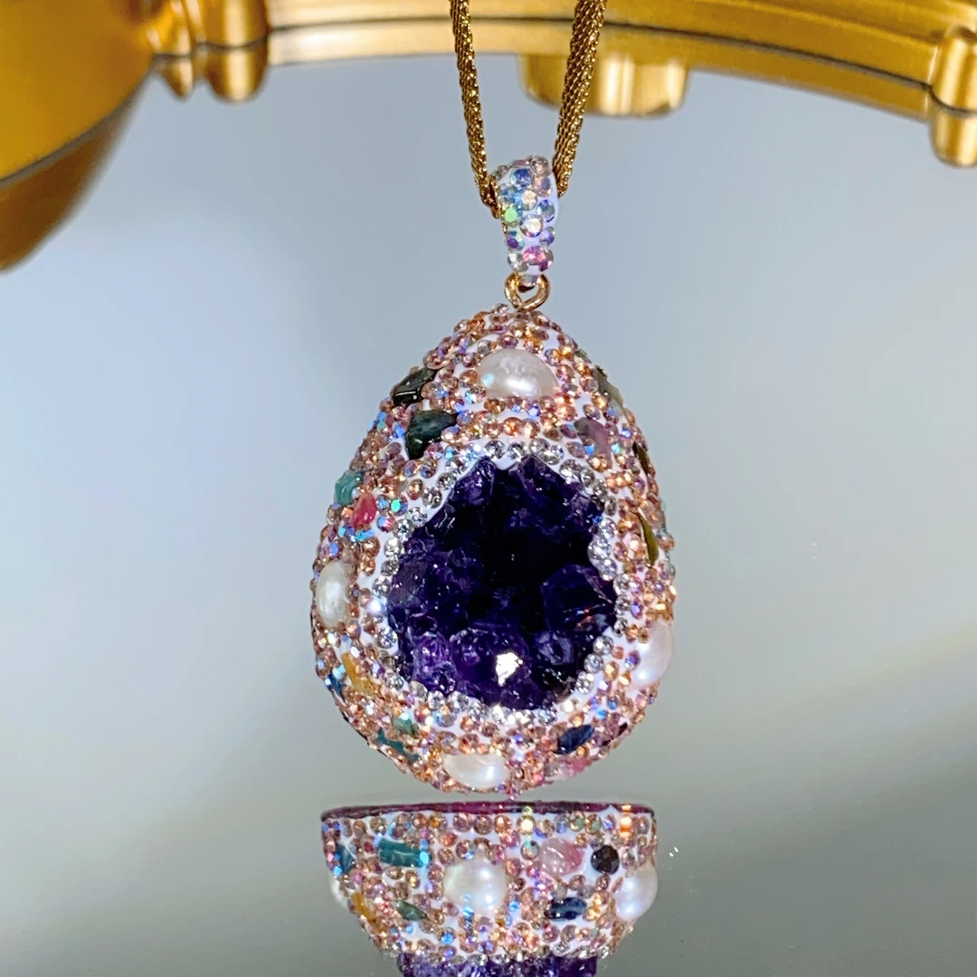 铜合金合成锆石吊坠 TTSD 紫色小香风水滴时尚百搭吊坠 8425