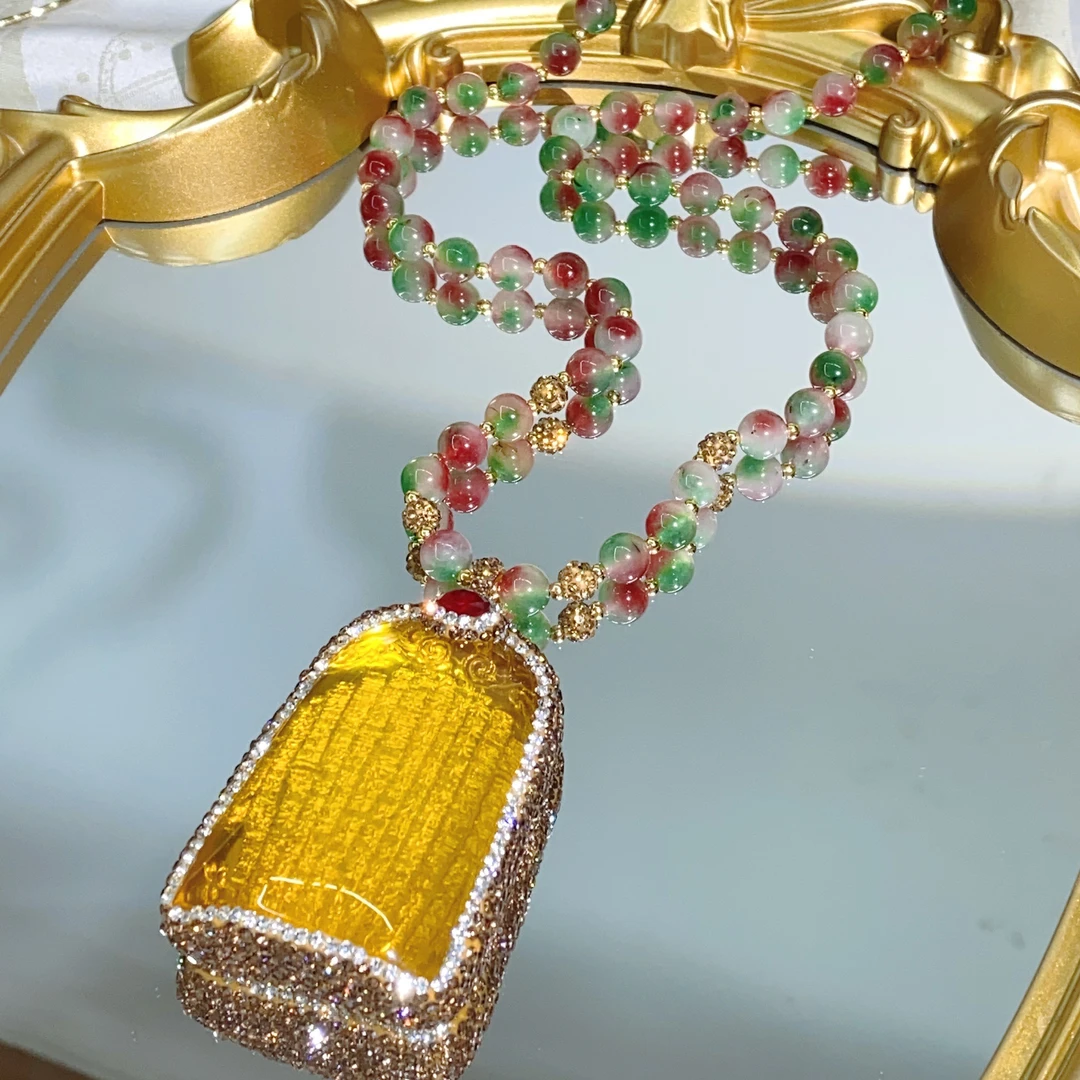 铜合金合成锆石吊坠 TTSD 金色HP心经方形大吊坠毛衣链565