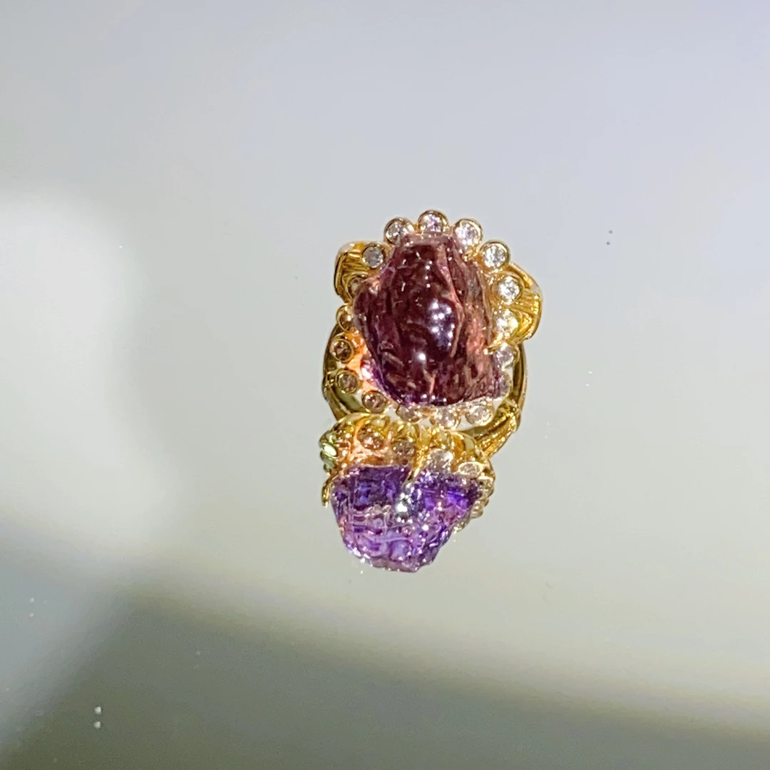 铜合金合成锆石戒指 TTSD 紫色女人石不规则个性时尚戒指欧美3566