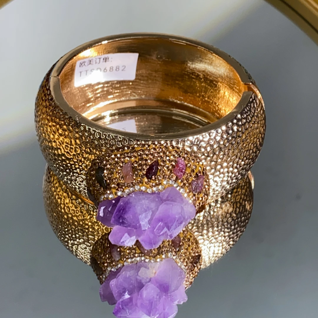 铜合金合成锆石手镯 TTSD 紫色椭圆形时尚潮流百搭款手镯 858