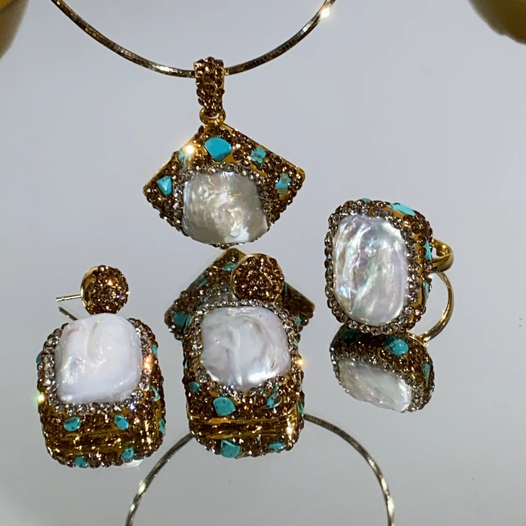 铜合金合成锆石耳饰 TTSD 巴洛克菱形设计手工气质三件套 8511