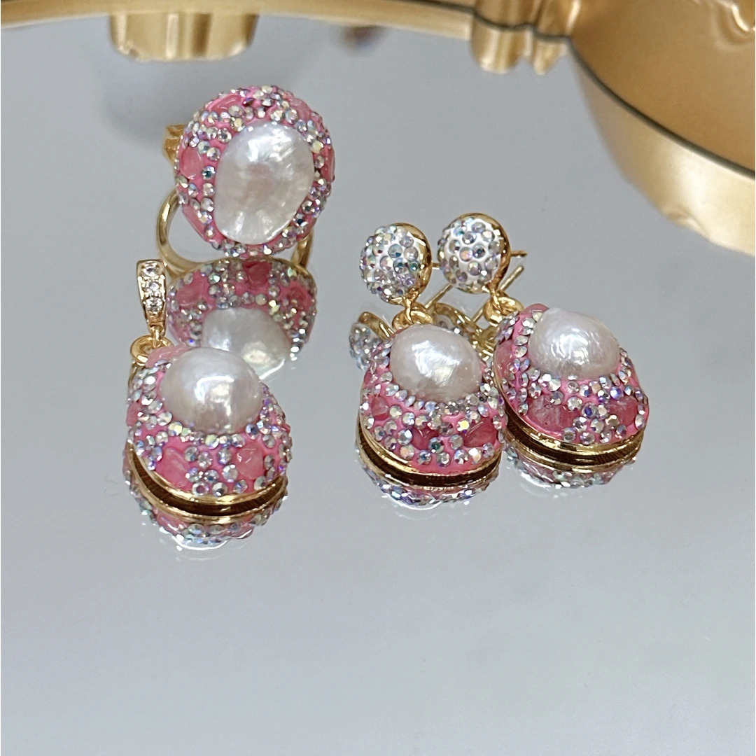 铜合金合成锆石吊坠 TTSD中古时尚经典百搭3件套宫廷风美丽2038