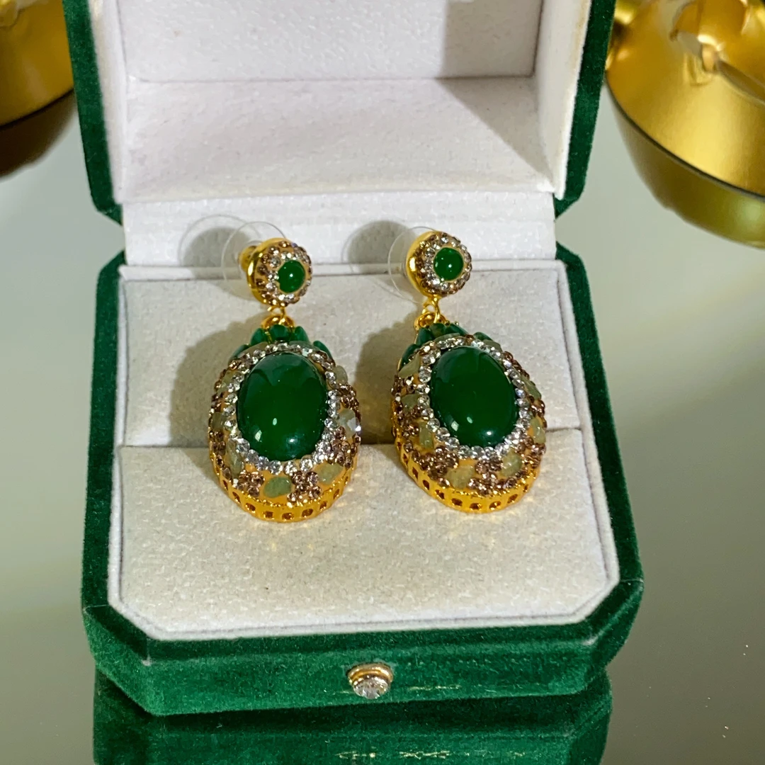 铜合金合成锆石耳饰 TTSD 欧美原创个性时尚精致绿色mn耳饰7164