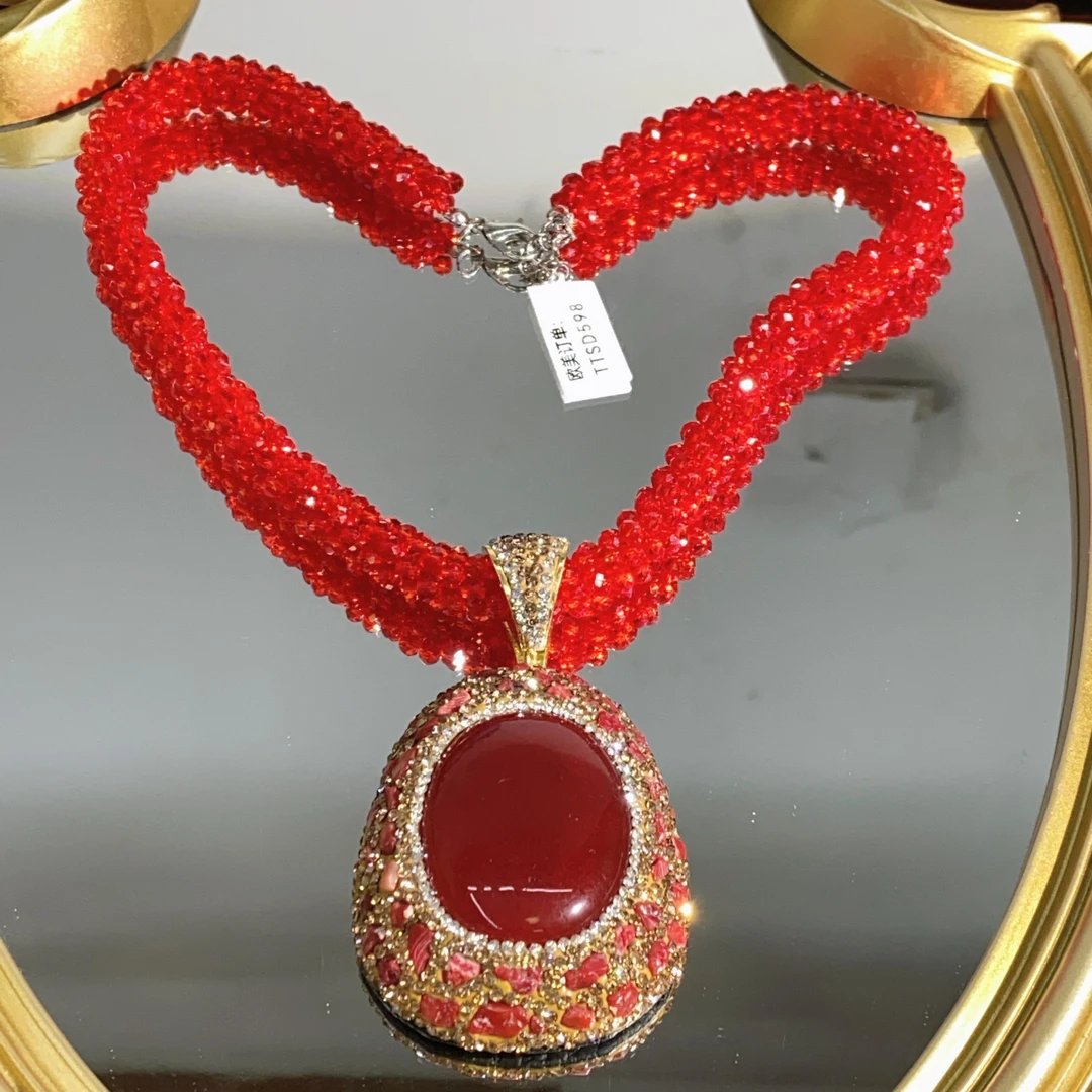 铜合金合成锆石项链 TTSD 红色时尚潮流百搭款毛衣链 598