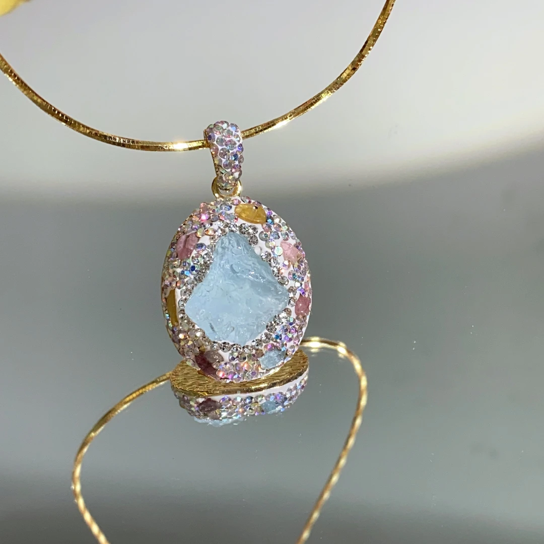 铜合金合成锆石吊坠 TTSD 蓝色HLB炫彩BX精致百搭吊坠1388