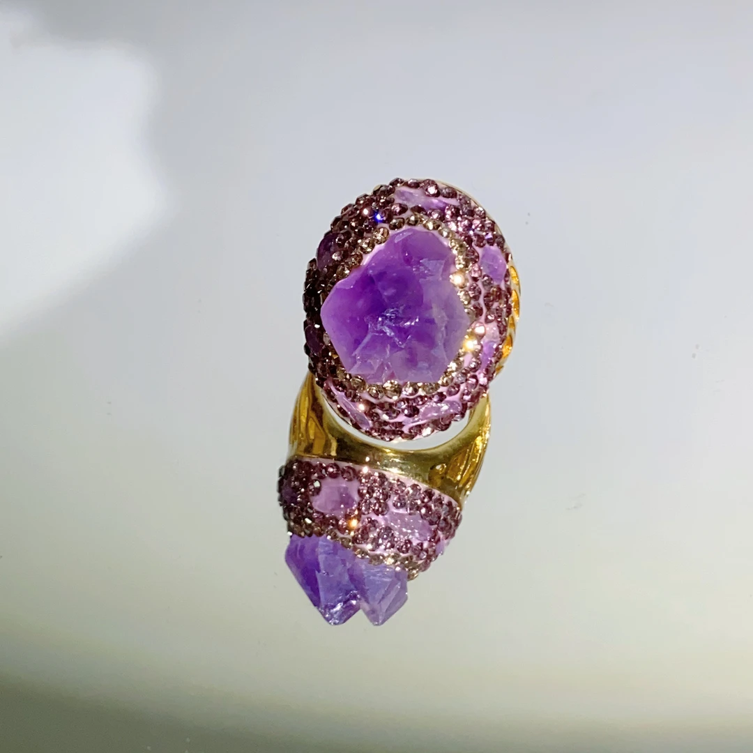 铜合金合成锆石戒指 TTSD 紫气东来不规则裸面时尚轻奢高拖6087