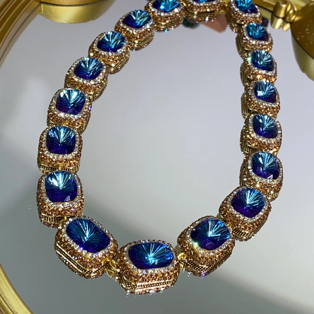 TTSD 蓝色 千玺切奢华气质项链 4166宫廷风美丽