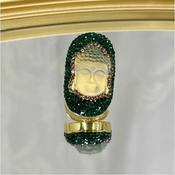 铜合金合成锆石戒指 TT 施华洛精雕佛头镶嵌中共民族风戒指7085