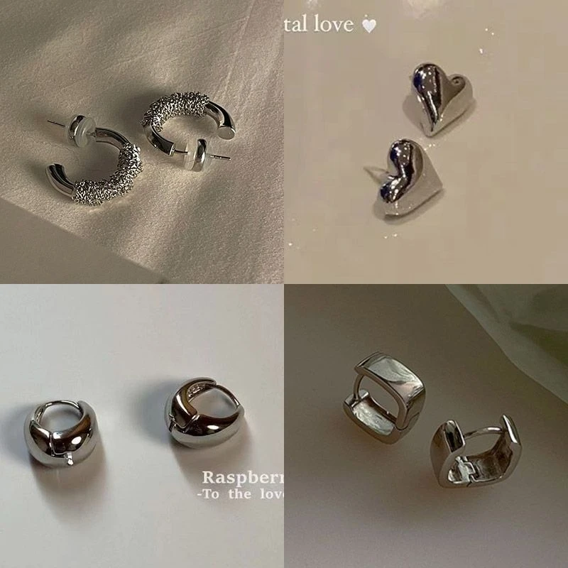 区区欧阳【日常好戴】金属银色C圈耳环女轻奢耳饰高级感小众耳钉