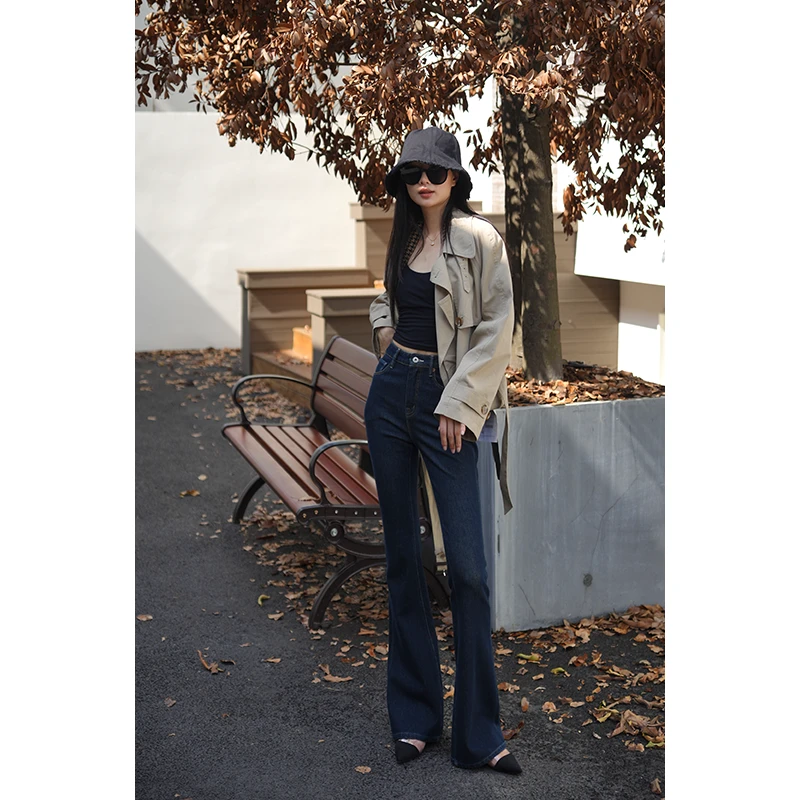 【ZOE】• 海洋系列 •流浪丹宁蓝中高腰显瘦微喇裤不掉色牛仔裤