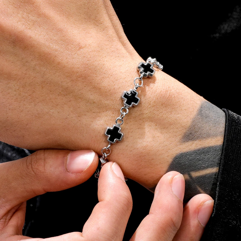 钛钢手链 小众原创设计十字架手链黑白高级感时尚情侣简约配饰ins