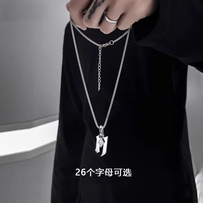 钛钢项链 字母吊坠美式项链男潮轻奢小众设计简约潮百搭男生饰品
