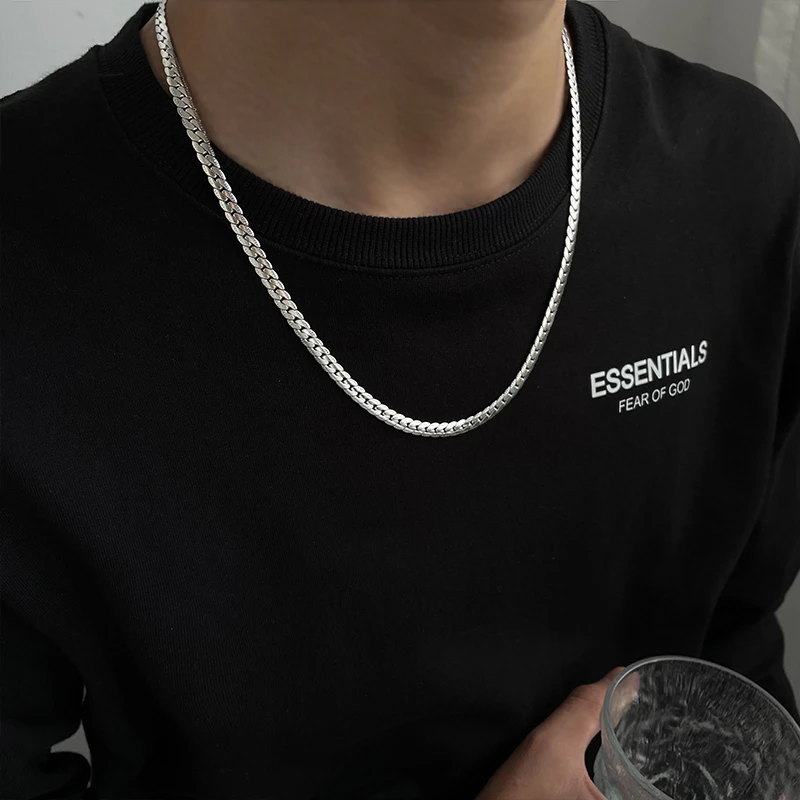 钛钢项链 素款男潮压花古巴简约装饰高级感小众设计男生ins锁骨链