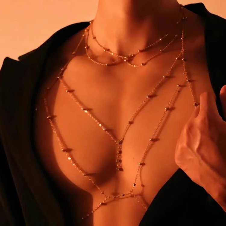 合金项链 胸链变装男士身体链纯欲情趣性感胸链女高级感男生肩链