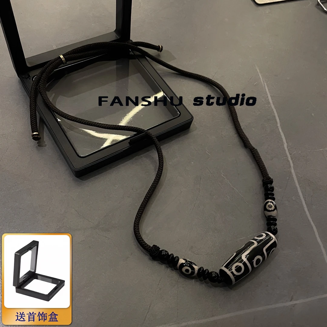 非金属布艺项链 民族风藏式配饰品九眼珠项链时尚男士吊坠编织绳