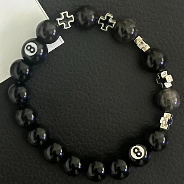 合金仿水晶手链 台球男士个性手链黑色轻奢设计感情侣手串时尚ins