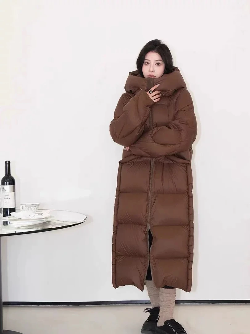 (木木) 2024新款时尚洋气宽松加厚面包服长款过膝羽绒服外套女