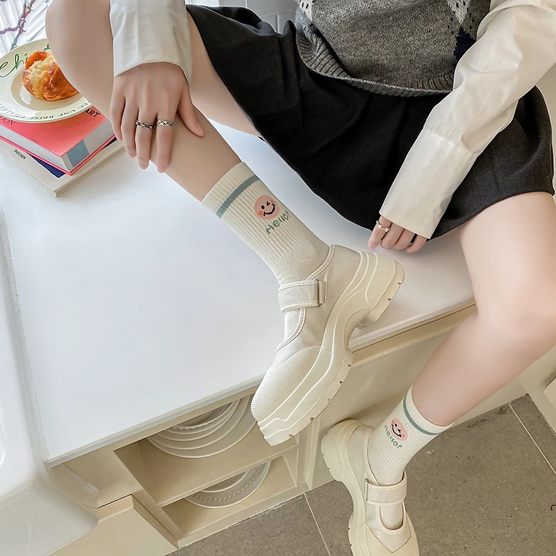 日系可爱中筒秋季配鲨鱼裤的袜子女百搭透气学院风韩版学生ins潮