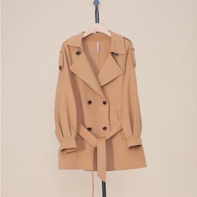 901443001女士秋冬百搭时尚羊毛大衣简约气质羊毛呢子外套