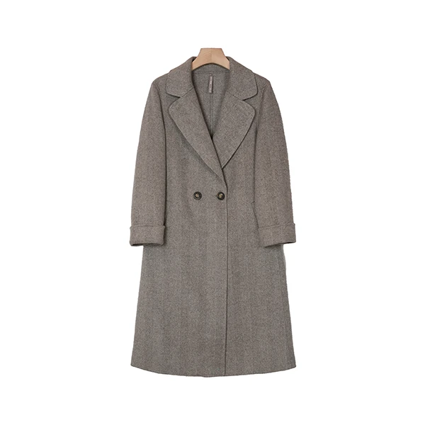 9111232-1时尚女士羊毛呢中长款人字纹双面呢秋冬双面羊毛大衣