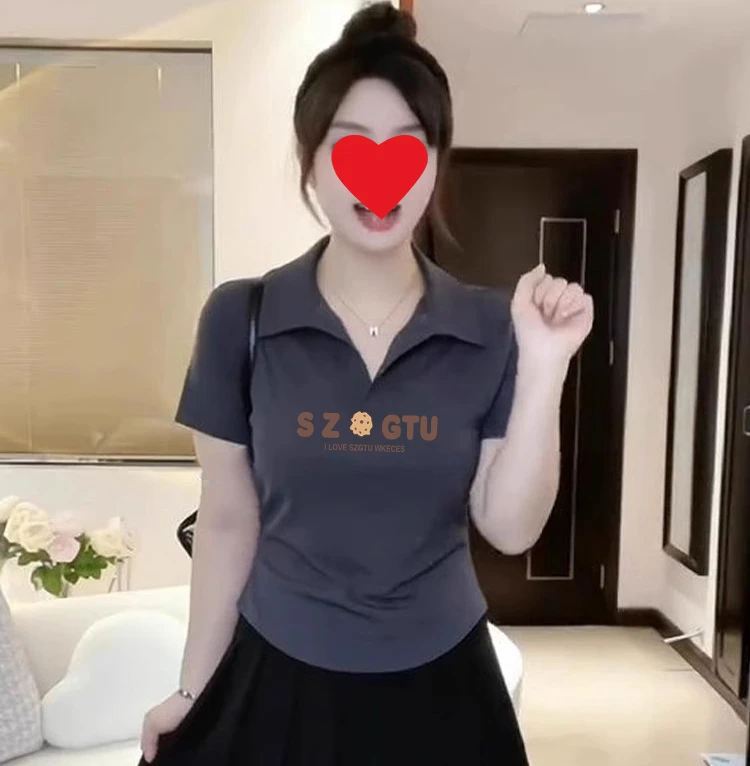夏季新款上衣时尚正肩修身显瘦polo领短袖设计感短款洋气t恤女装