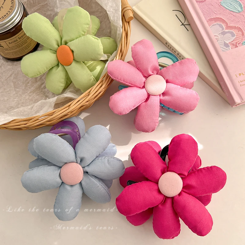 儿童后脑勺盘发抓夹新款彩色花朵鲨鱼夹发卡扎头发饰品