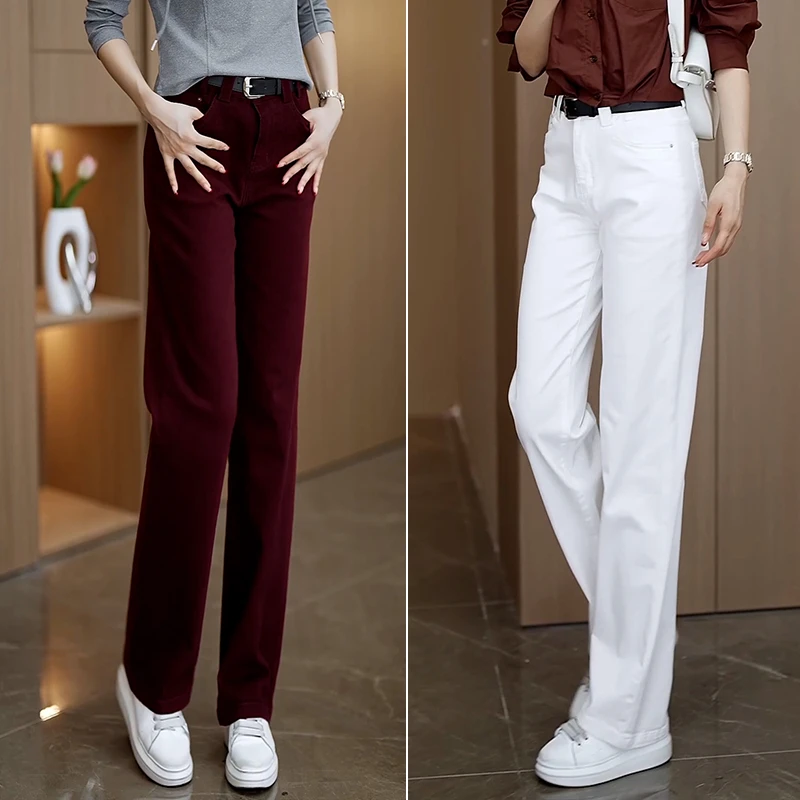 安可拉红阔腿牛仔裤女春夏2025新款高腰显瘦宽松小个子休闲直筒裤