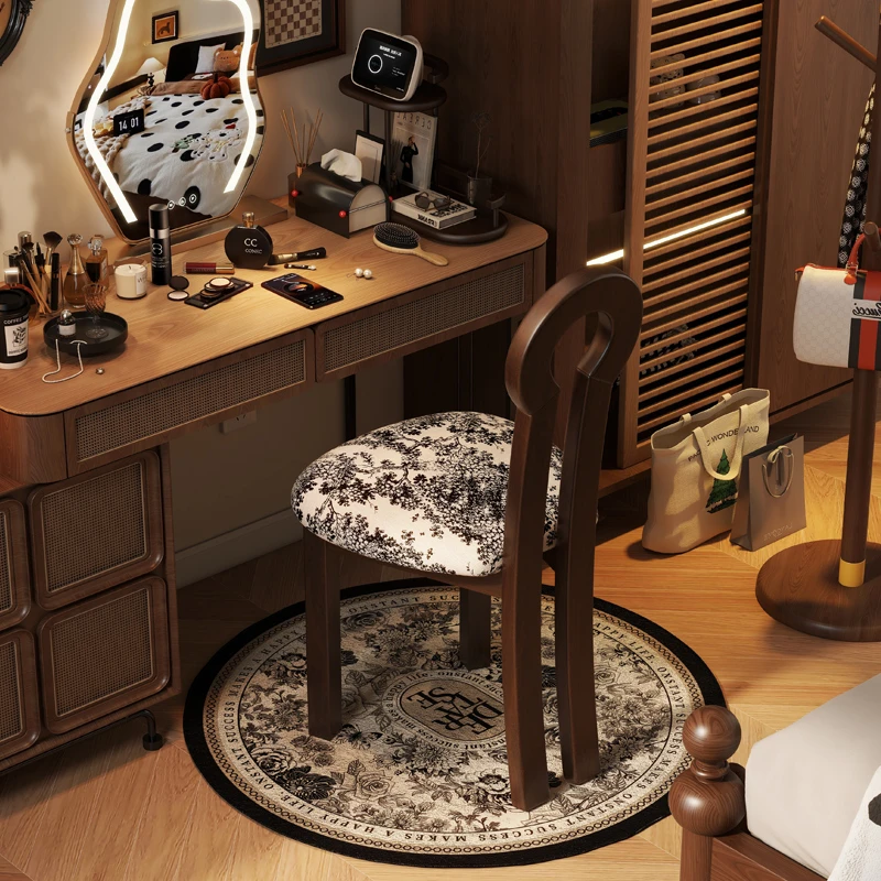 希静中古风梳妆椅化妆凳实木电脑椅卧室梳妆台靠背椅子轻奢复古凳