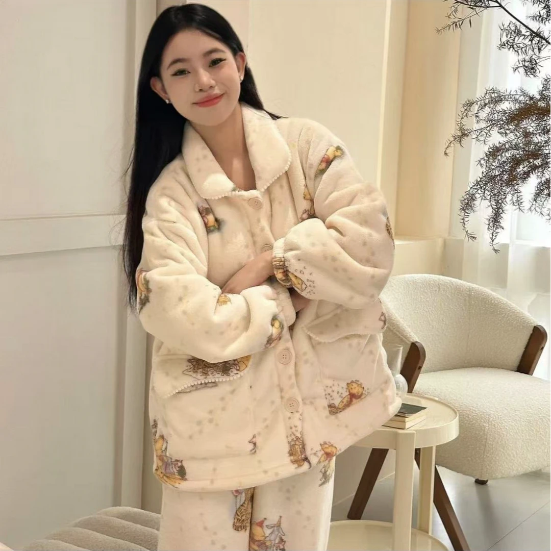 双层加厚加绒女秋冬季珊瑚绒爆款可爱家居服冬季外穿套装8909