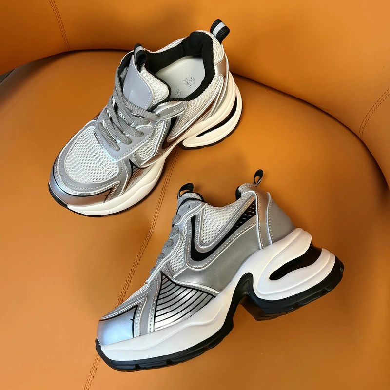 夏季新款网面时尚厚底老爹鞋增高10厘米女百搭韩版透气休闲运动鞋