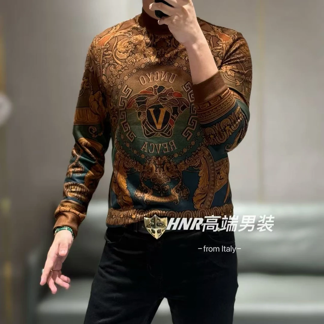 【石墨烯聚热锁温】秋冬新款V字美人头男士时尚长袖T恤3399