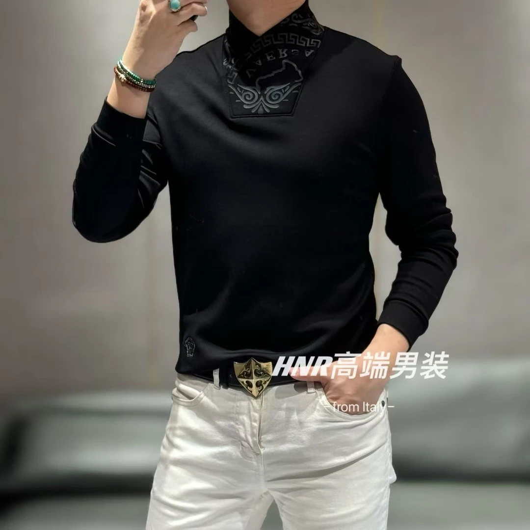 【莫代尔空气层】小众图腾设计秋冬款男士打底圆领长袖T恤1052