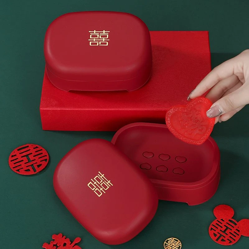 肥皂盒结婚漱口杯一对婚礼沥水香皂盒婚庆用品洗漱红色情侣刷牙杯