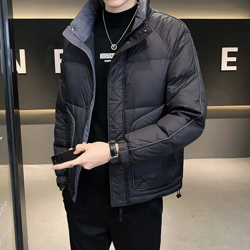 曼德西比利白鸭绒立领羽绒服男士黑色保暖加厚羽绒外套男生面包服