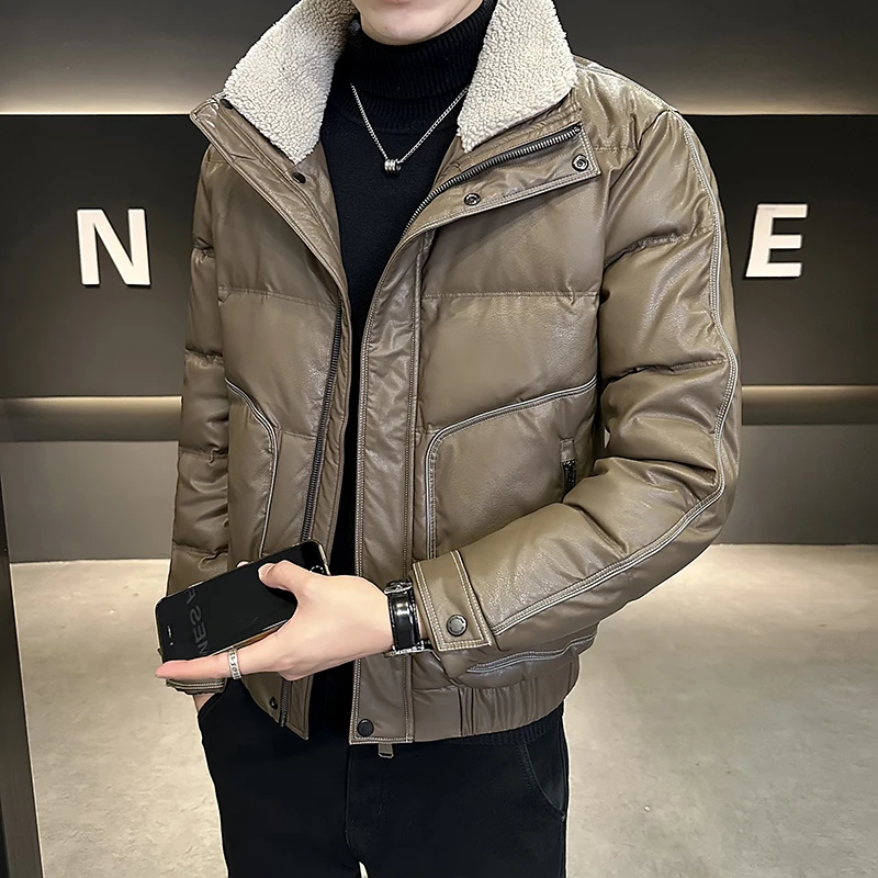 Mandsibil曼德西比利羊羔绒领轻薄羽绒服男夹克外套男士冬季短款