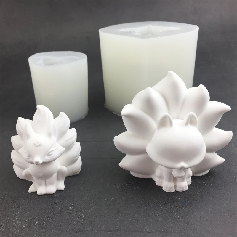 大小号立体九尾狐硅胶模具树脂香薰蜡烛模蛋糕diy石膏装饰模具