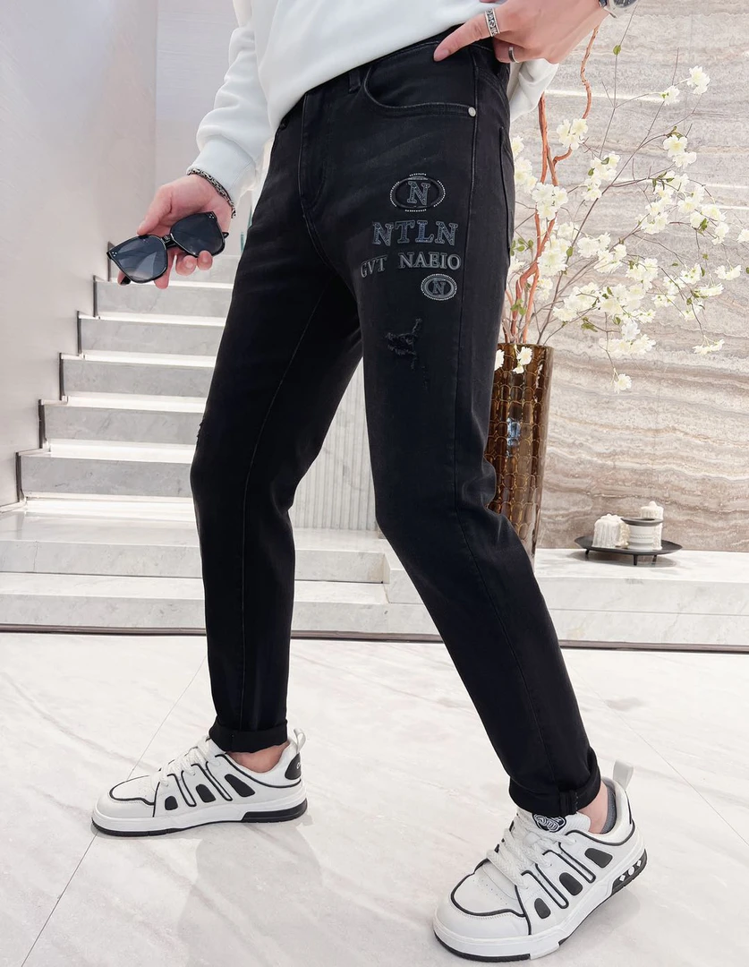 【商都】秋冬轻奢经典欧货时尚休闲灰色弹力合体牛仔裤AZ735